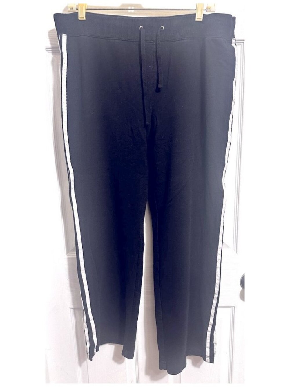 SJB Actrive Women's Navy Blue Striped Side Sweat Workout Pants Drawstring Size L
